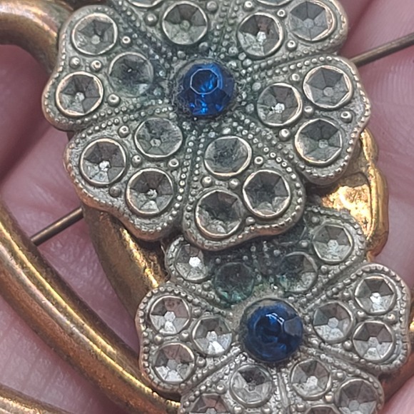 Vintage Flower Brooch Gold Tone Blue - Picture 6 of 11